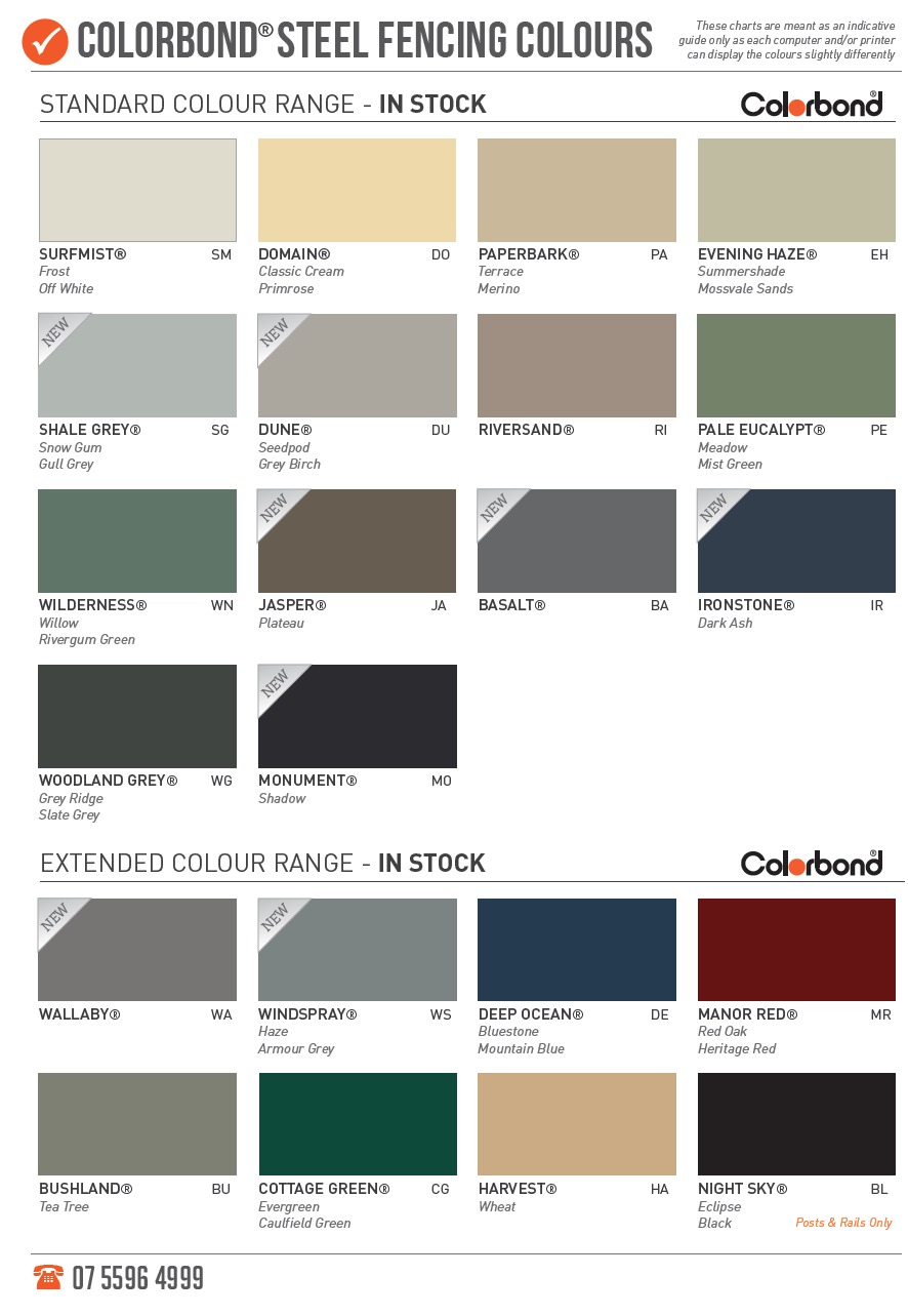 Colorbond Fencing Colour Chart